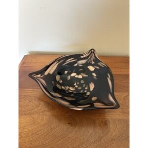 Hand Blown Amethyst Art Glass Murano-Aventurine Flecks Purple Black Centerpiece